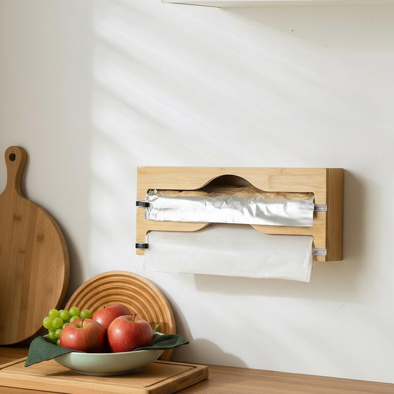 Bamboo Fresh-keeping Film Cutter & Storage Box with Multi-compartment Slicer