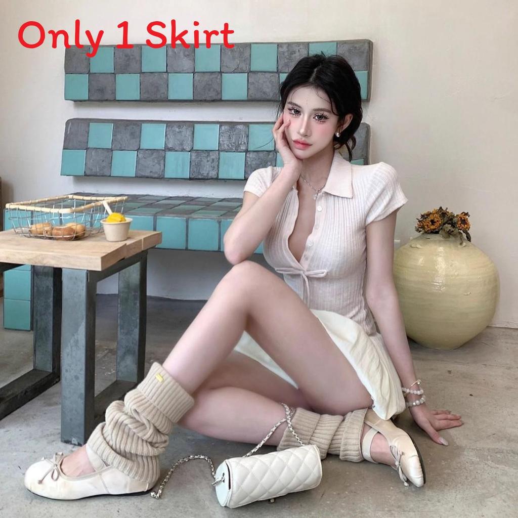 Polo Short Sleeve Puff Skirt Dress With Spliced Slim Fit For Summer Casual Wear