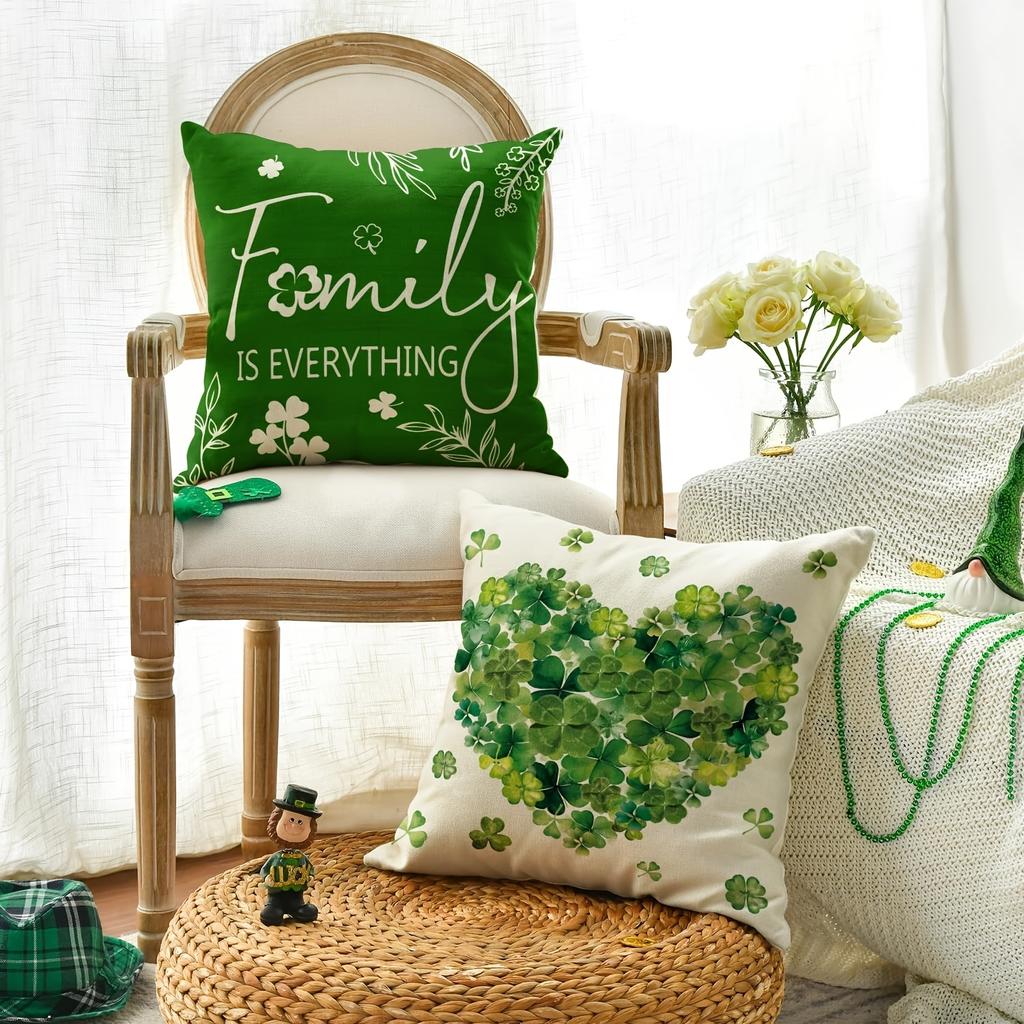 Set of 4 St. Patrick'S Day Decorative Pillow Covers Featuring Clovers And Hearts, Measuring 18 X 18 Inches