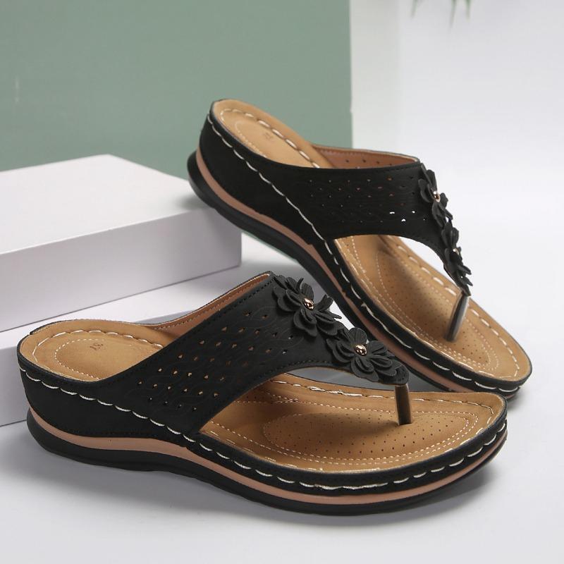 New summer flower women's sandals sewn line beach shoes large size herringbone wedge comfortable sandals women