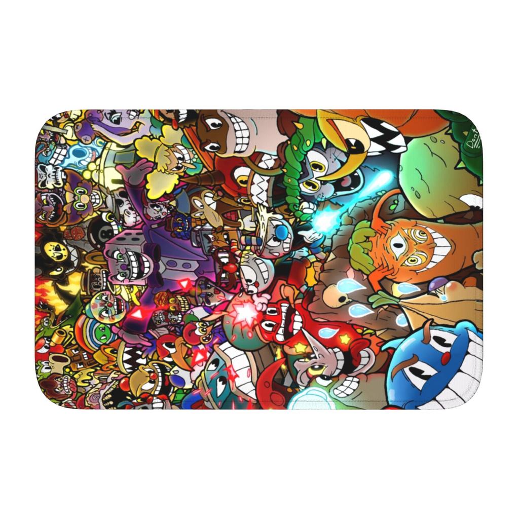 Tapis de porte personnalisé Mugman de Cuphead Antidérapant Intérieur Imperméable Dessin Animé Jeu Tapis de porte Cuisine Chambre à coucher Entrée Tapis Tapis
