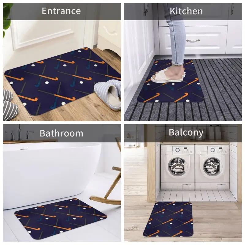 Field Hockey Sticks Front Door Mat Anti-Slip Outdoor Quick Dry Sport Player Doormat Floor Bath Entrance Rug Carpet