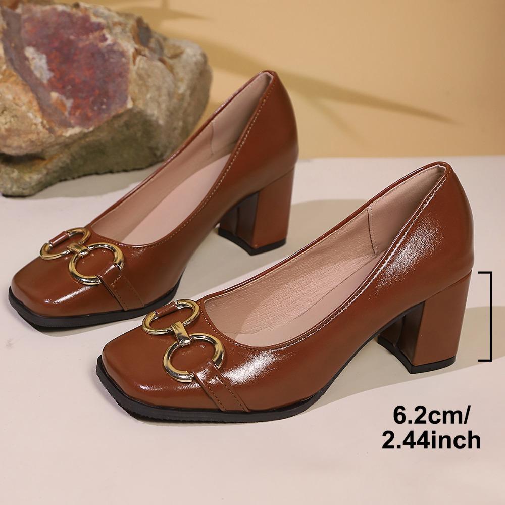 

Fashion French High-End Metal Buckle Elegant Square Head Thick Heel Women s Summer New Vintage Fashion Single Shoes Zapatos De Mujer 39 темно-коричневого