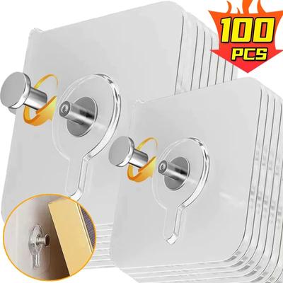 100 piezas de ganchos autoadhesivos para cuadros, ganchos de pared superfuertes sin perforaciones, soporte para marcos de cuadros, almacenamiento para baño y cocina