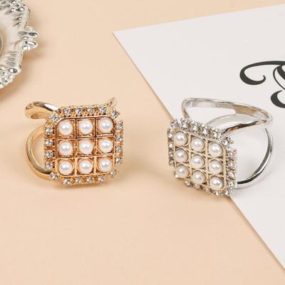 Square Faux Pearl Scarf Ring Rhinestone T-shirt Tie Clip Shawl Silk Scarves Ring Wrap Holder Clasp Slide Buckle Women Clothing Accessories