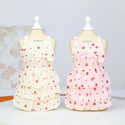 Pet Strawberry Dress Clothes Pet Clothing Dog Clothes Pet Clothes Pet Skirt Spring Summer Strawberry Layered Skirt Cake Skirt