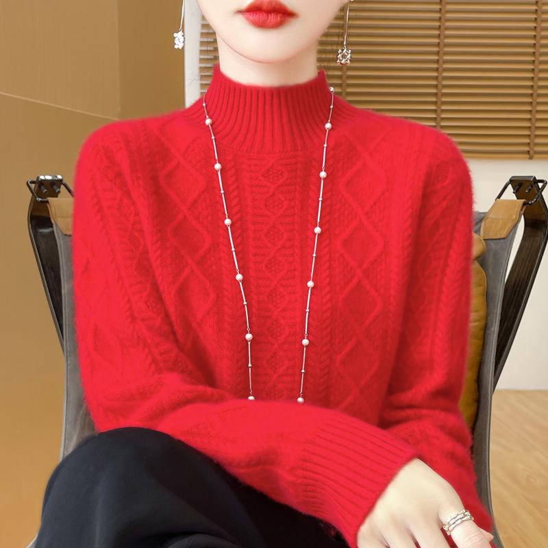 Women's Fashion Pure Wool Cable Knit Turtleneck Sweater for Fall/Winter