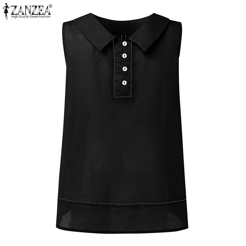 

ZANZEA Women Lapel Collar Sleeveless Button Down Crochet Breathable Casual Tank Tops S