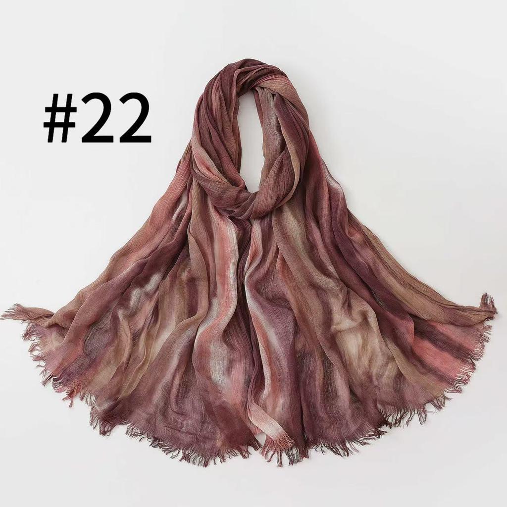 Retro Gradient Pleated Stripe Cotton Headscarf - Women's Large Ethnic Wrap