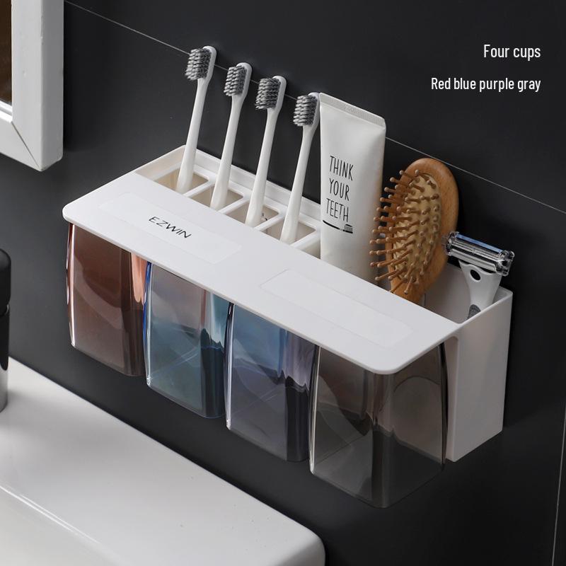 Magnetic Wall-Mounted Toothbrush and Mouthwash Cup Holder Set