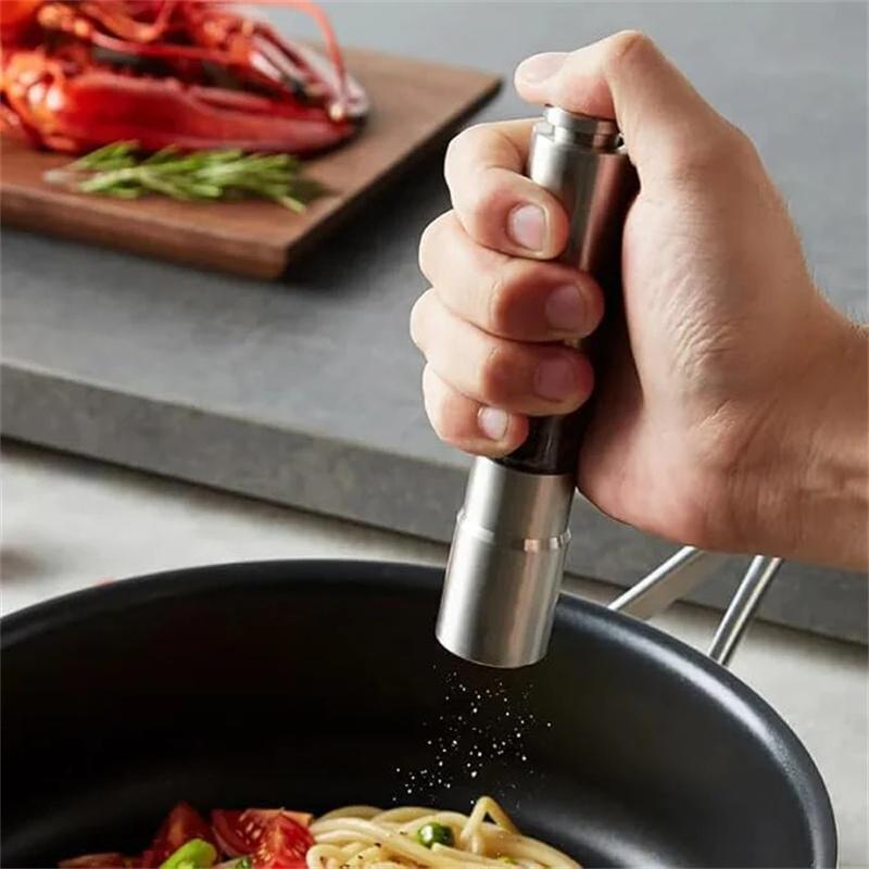 Novelty Thumb Push Pepper Mill Portable Salt Mill Manual Pepper Mill Salt Shaker Stainless Steel Spice Grinder Barbecue Kitchen
