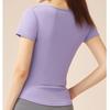 New Summer Running V-neck Yoga T Shirt Female Short sleeved Naked Quick drying Fitness Pleated Sports Top for Women
