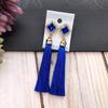 Retro flower gemstone with diamond fringed stud earrings long celebrity temperament earrings women's versatile earrings