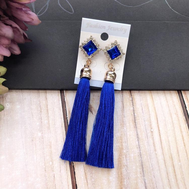 Retro flower gemstone with diamond fringed stud earrings long celebrity temperament earrings women's versatile earrings