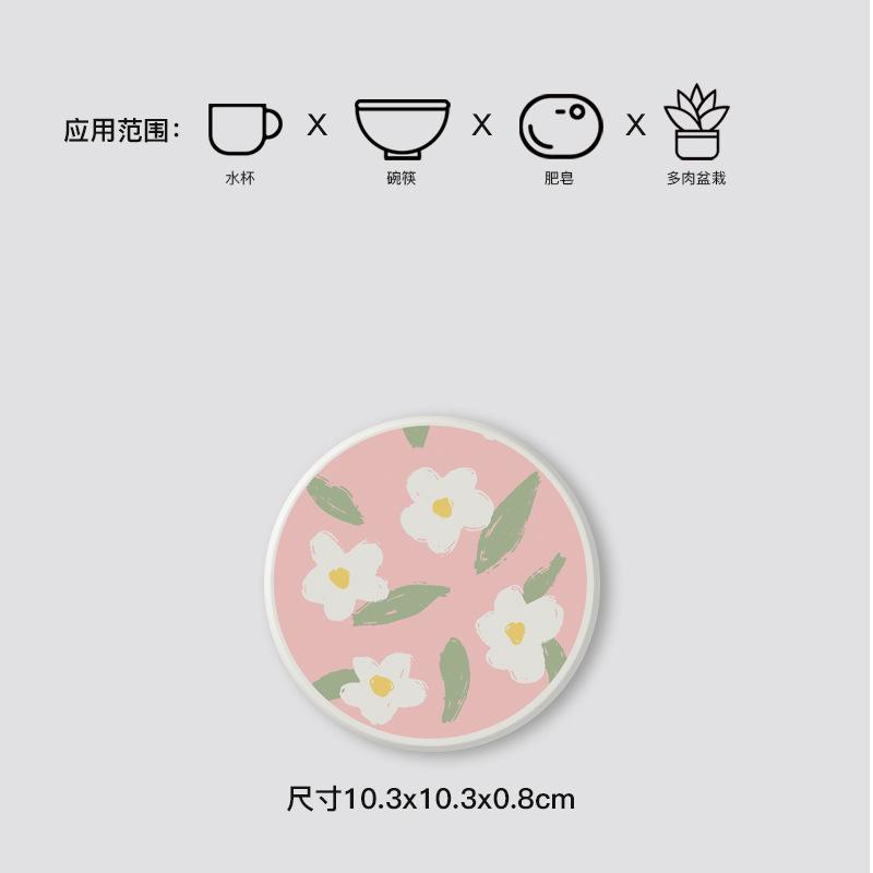 Insulation Mat, Tea Coaster, Round Flower Pattern, Creative Personalized Bowl Kettle Mat, Diatomaceous Earth Absorbent Coaster 10.3x10.3x0.8cm