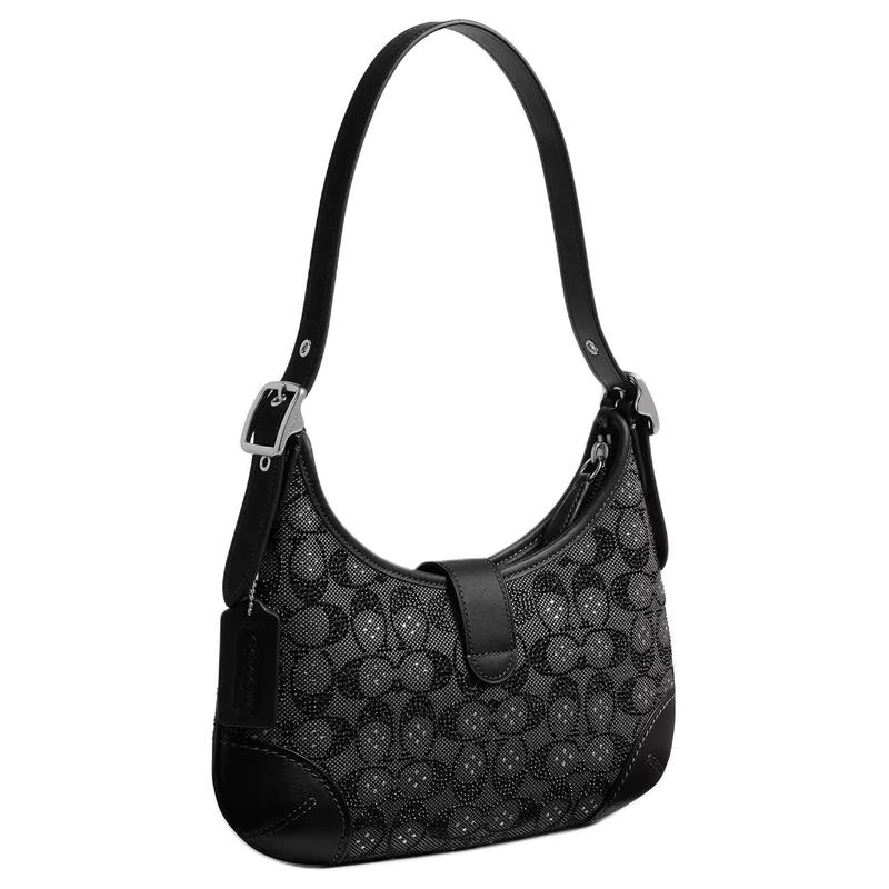 Coach Hamptons 26 Borsa a Spalla in Pelle con Logo Media Donna Nera