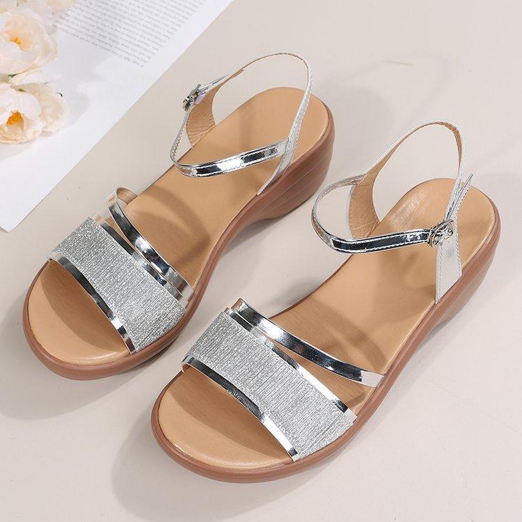 

Summer new style women s shoes wedge heel fish mouth hot-selling women s sandals 35 серебряный