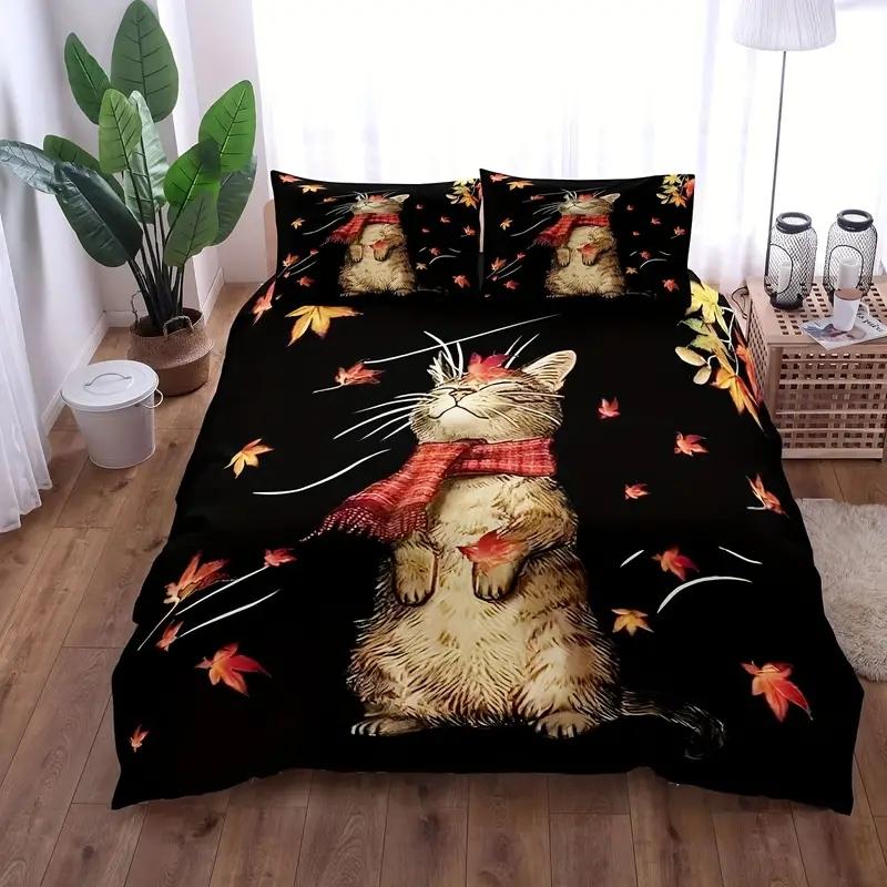 3D Cat Bedding Set Cute Animal Down Quilt Cover and Pillowcase Boys Teens Quilt Cover DE135 * 200 Full Size Luxury Soft Home Textile