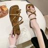 Fashion Stylish Women's Cross Strap Slide Sandals Comfortable Lightweight Toe Loop Beach Shoes with Casual Solid Color Design for Summer