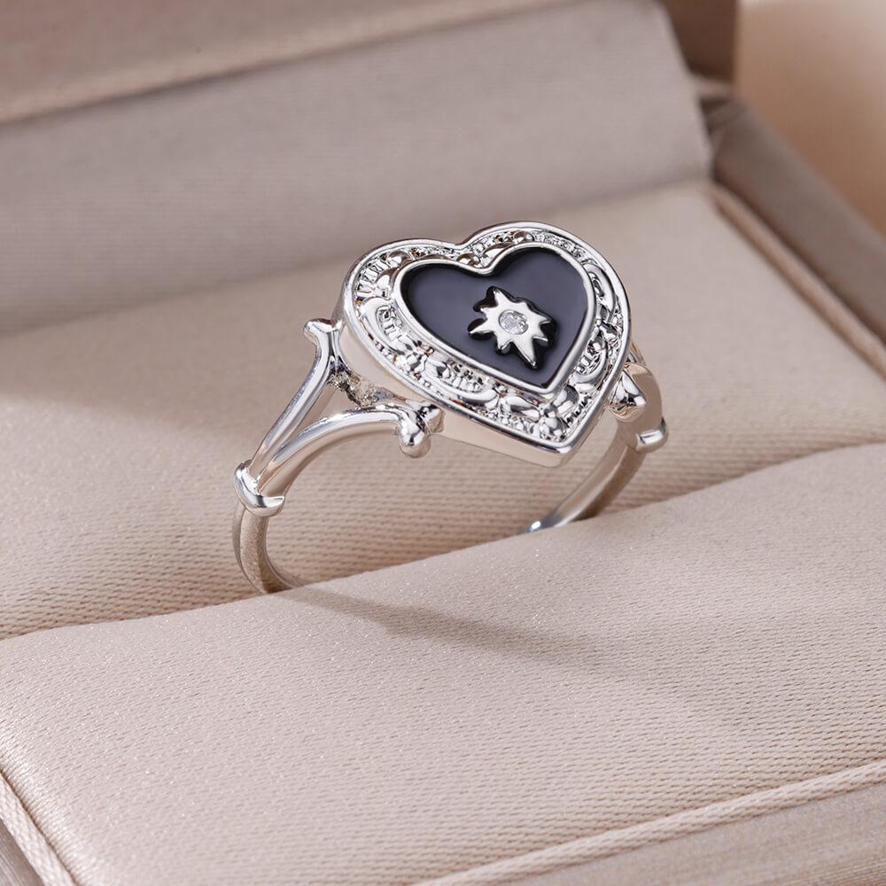 Zircon Heart Rings For Women Stainless Steel Gold Color Aesthetic Couple Ring  Trend Wedding Jewelry Gift For Friend