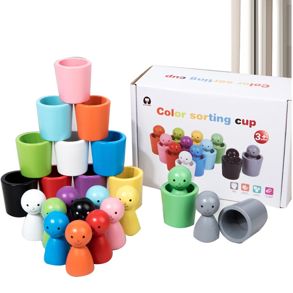 Balls In Cups Montessori Wooden Color Sorter Game Toys Preschool Learning Education Toy for Toddler Sorting Matching Counting