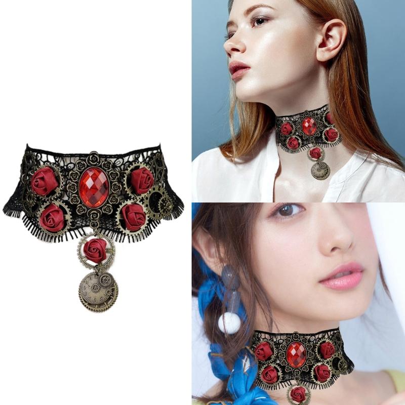 Black Lace Choker Gothic Necklace Choker for Halloween Party Formal Date Dress up Gothic Punk Style Dark Collar