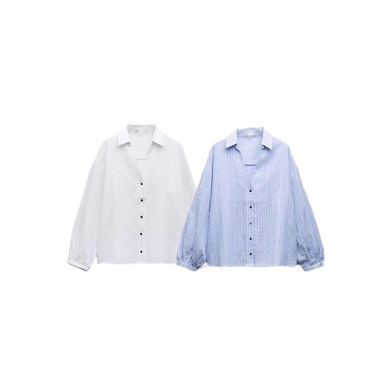 Fashion Style 2024 Spring New Fashion Women's Fashion Clothing Vacation Style Stripes Shirt 2 Colors 4387033 044