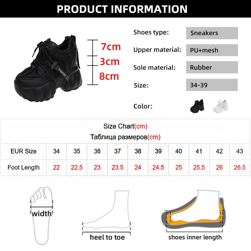 Fashion Black Chunky Sneakers for Women  Spring Hidden Heels Platform Sports Shoes Woman Thick Sole Breathable Casual Shoes