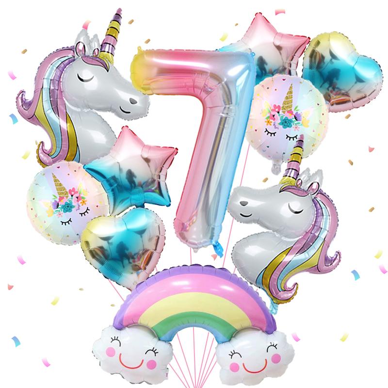 

1set Rainbow Unicorn Party Balloons 40inch Gradient Color Digital Foil Balloons for Child Birthday Party Baby Shower Decor 40inch