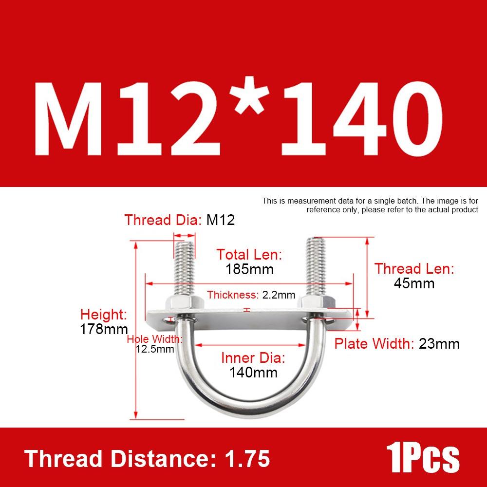 1Set 304 Stainless Steel Pipe U-clamp Screws Right Angle U-bolt Durable Round Bolt  for Round Tube