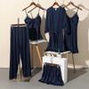 Sexy Rayon Silk 5PCS Pajamas Set Female Sleepwear Print Flower Bathrobe Nightgown Lady Relaxed Fit Casual Pijamas Suit Home Clothes
