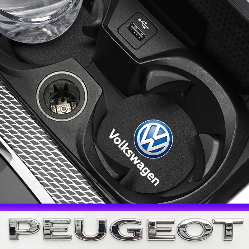 2Pcs Car Logo Coaster Suede Water Cup Anti-Slip Pads Keychain For VW Golf Amarok T5 Phaeton Teramont ID3 Tiguan T-Cross Passat