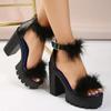 Módní dámské robustní sandály na vysokém podpatku Léto Dámské kožešinové platformové sandály Dámské klínkové boty pro ženy Sandály s přezkou Zapatos Mujer