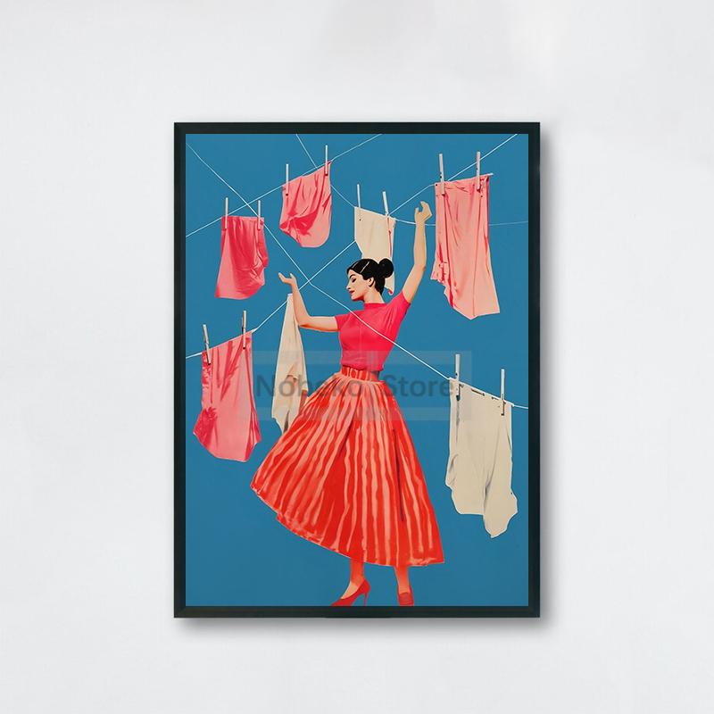 Vintage Funny Laundry Day Poster Retro Housewife Funny Prints Canvas Painting Wall Art Pictures Home Room Bathroom Decoration