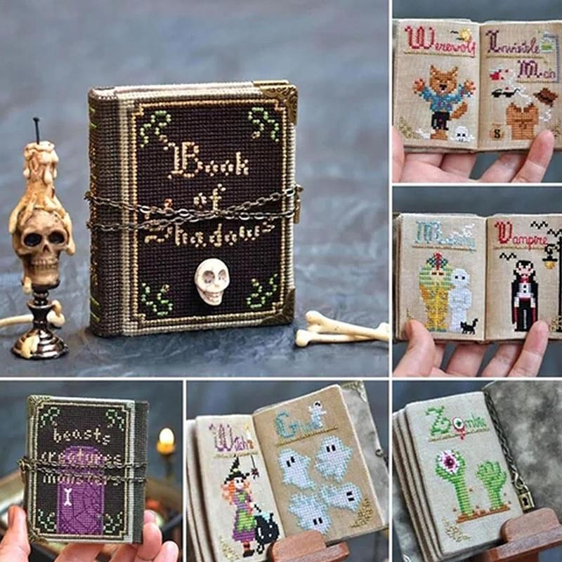 Book Of Shadows Halloween Stitch Along Kit Materiál Balení Gothic Crossing Stitched Book Halloweenská vyšívací sada pro dospělé