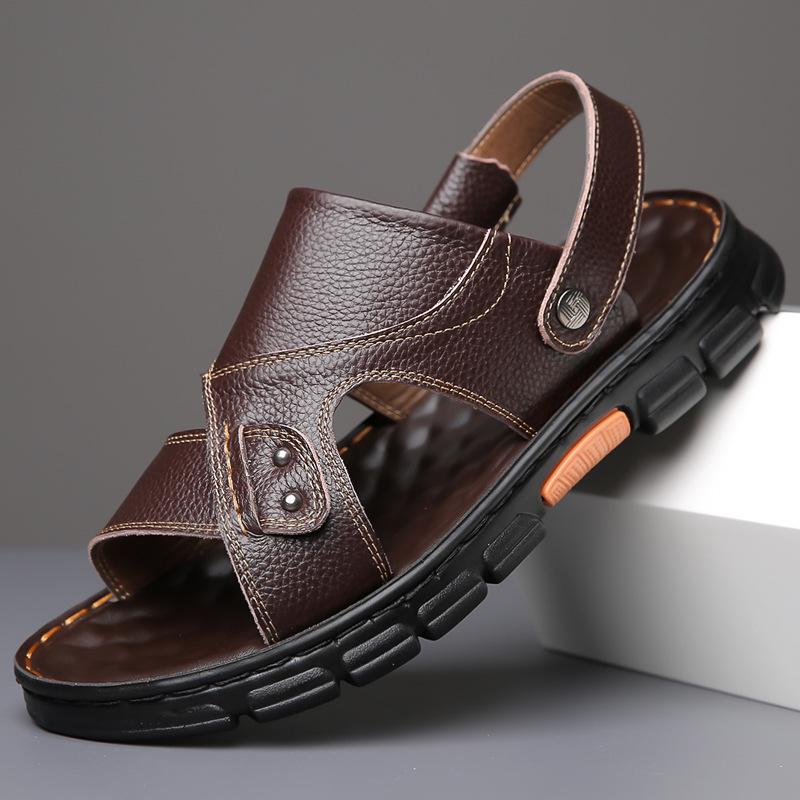 2025 Men s Summer Genuine Leather Thick-Soled Beach & Casual Sandals 39 коричневый