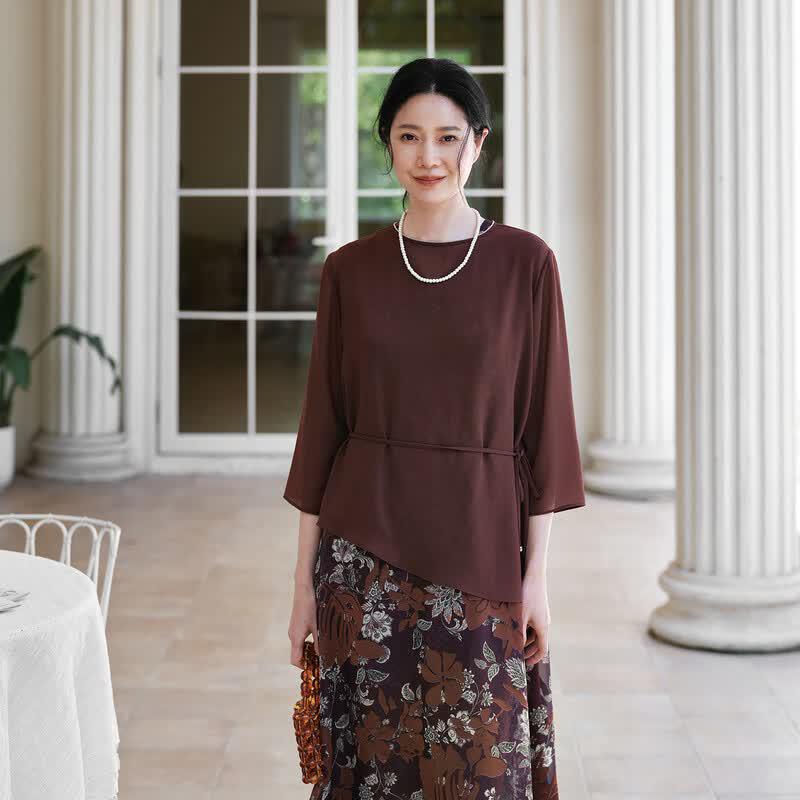 Elegant Asymmetrical Chiffon Pullover Blouse 2XL