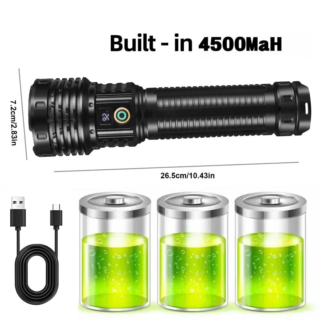 High Power LED Flashlights USB Rechargeable Built-in 4500MaH Battery Hand Light Zoom Torch Lamp For Emergency Camping Lighting