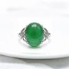 Adjustable Open Ring Women Men Green Chalcedony Oval Cabochon Minimalist Vintage Style Copper Jewelry
