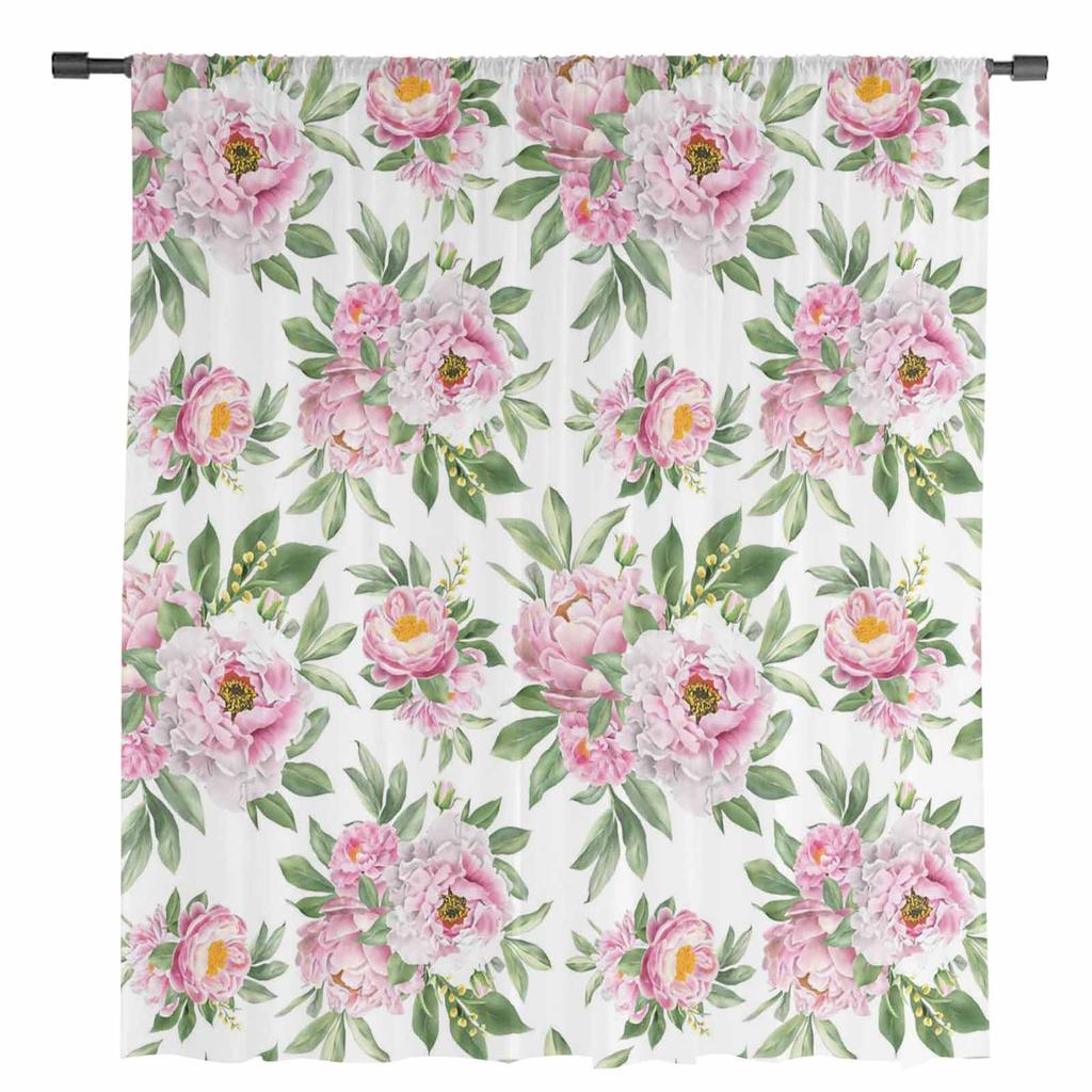 Vintage Muster Textur Hibiskus Blume Tüll Sheer Vorhänge Für Wohnzimmer Schlafzimmer Küche Für Windows Voile Vorhänge Wohnkultur