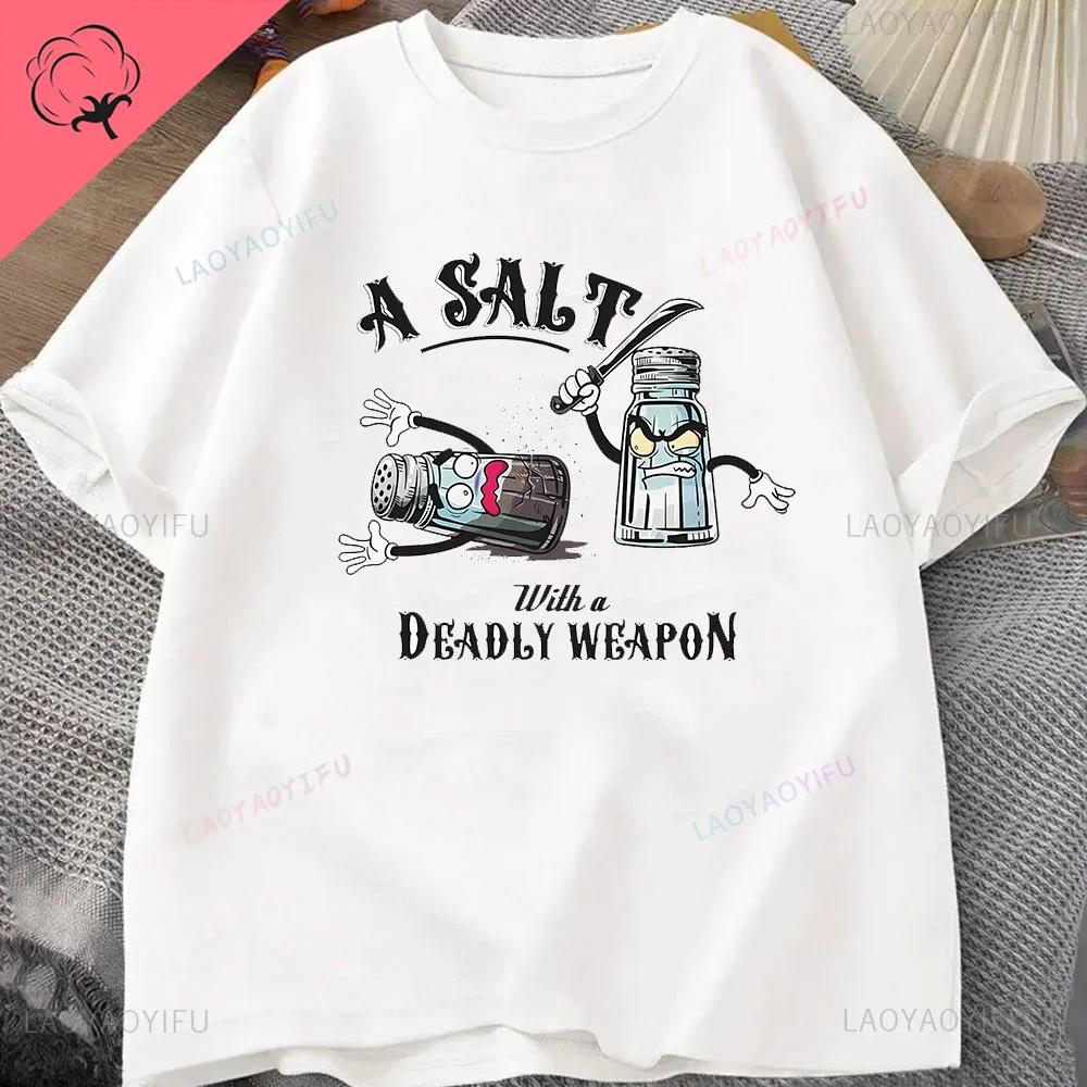 Summer A Salt with A Deadly Weapons Funny Foodie Humour Dad Joke Pun Action Movie Parody Cotton TShirt Unisex Vintage T Shirt S