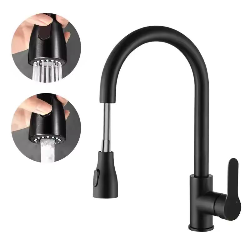 360° Stainless Steel Kitchen Faucet Single Hole Pull-out Spout Kitchen Sink Mixer Faucet Flow Spray Head Rotate Cleaning Faucet