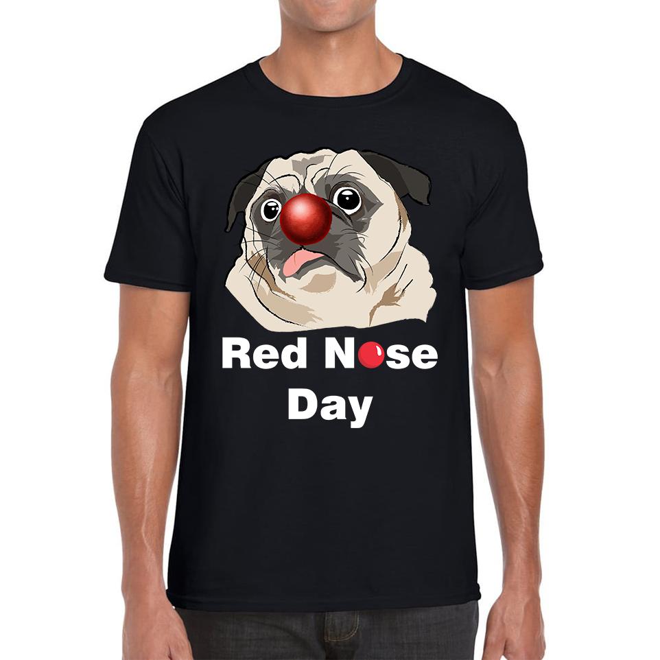 Pug Dog Red Nose Day Unisex Mens T Shirt Womens Tops Tees 3XL