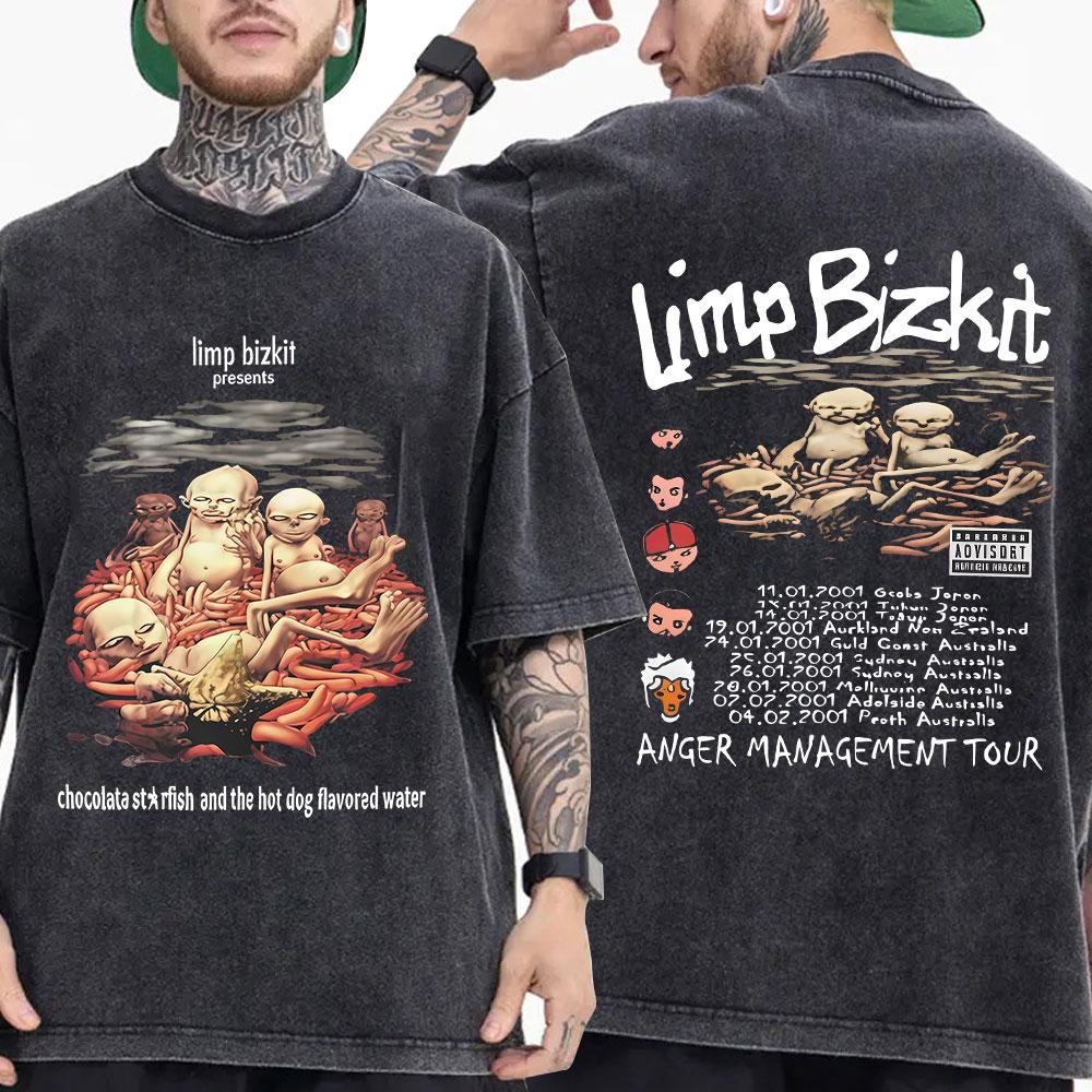 ZheXiong TEE Vintage Gewassen Rockband Limp Bizkit T-shirt Heren Dames Kleding Mode Hip Hop Gothic Oversized Korte Mouw T-shirt Streetwear M