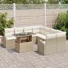 Ensemble de canapés de jardin 9 pièces avec coussins beige poly rotin, Canapé de jardin 2 places avec rangement et coussins 3357354