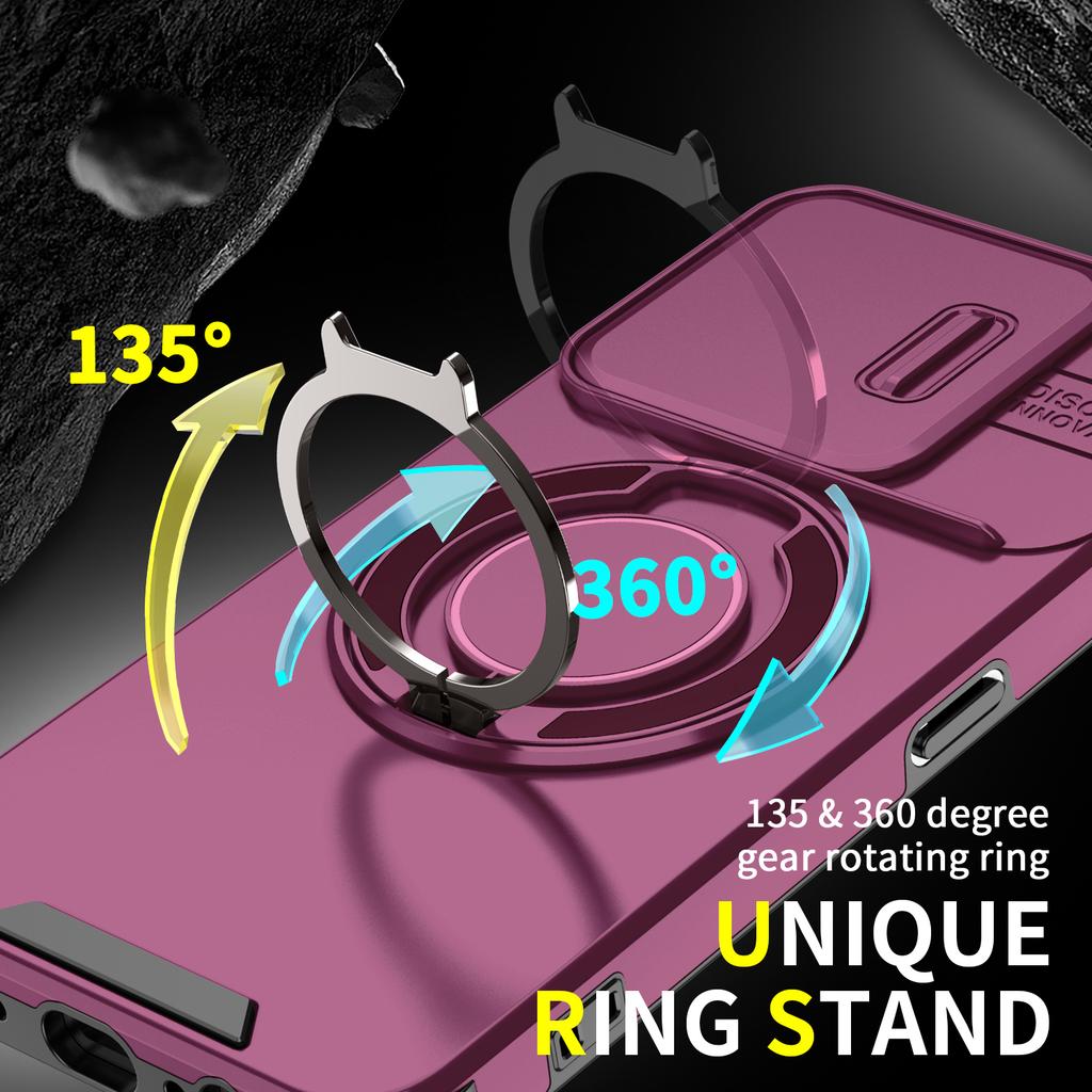 Magnetic Metal Ring Stand Armor Case For Honor X7c X7d 200 400 Smart 5G Slide Push Window Lens Protection TPU Plastic Back Cover