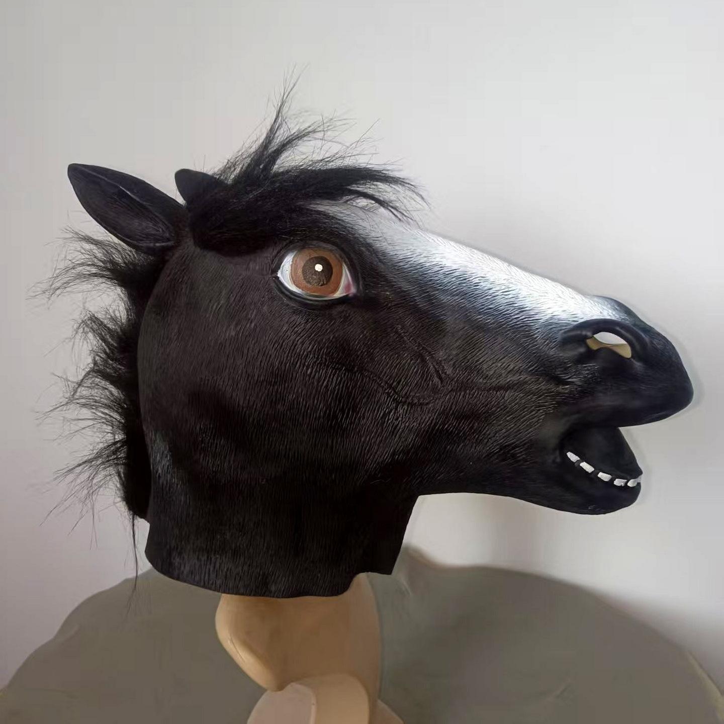 

Halloween Horror Funny Animal Horse Head Latex Mask cos Masquerade adult performance costume props Black Horse