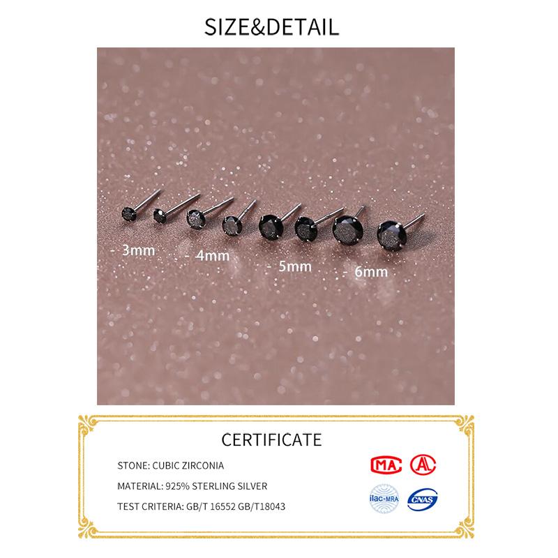 PONYKISS Real Sterling Silver Round Zircon Stud Earrings For Women Classic Fine Minimalist Ear Piercing Accessories