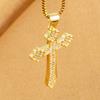 Cubic Zirconia Diamond Minimalist Cross Pendant for Women's Fashionable Stainless Steel Golden Sexy Jewelry Gift Party Necklace