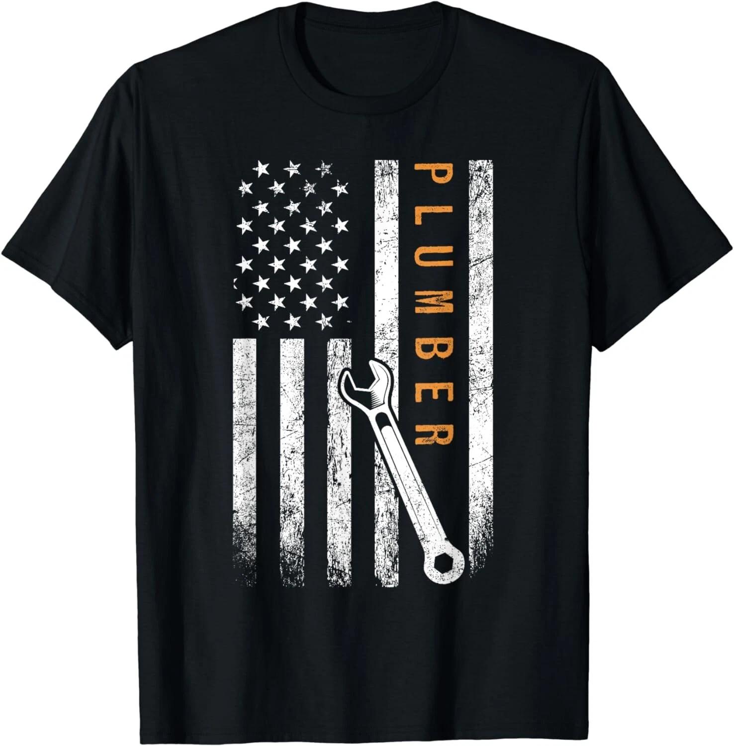 

Father s Day Plumber Gifts For Men with American Flag Design Gift Unisex T-Shirt L